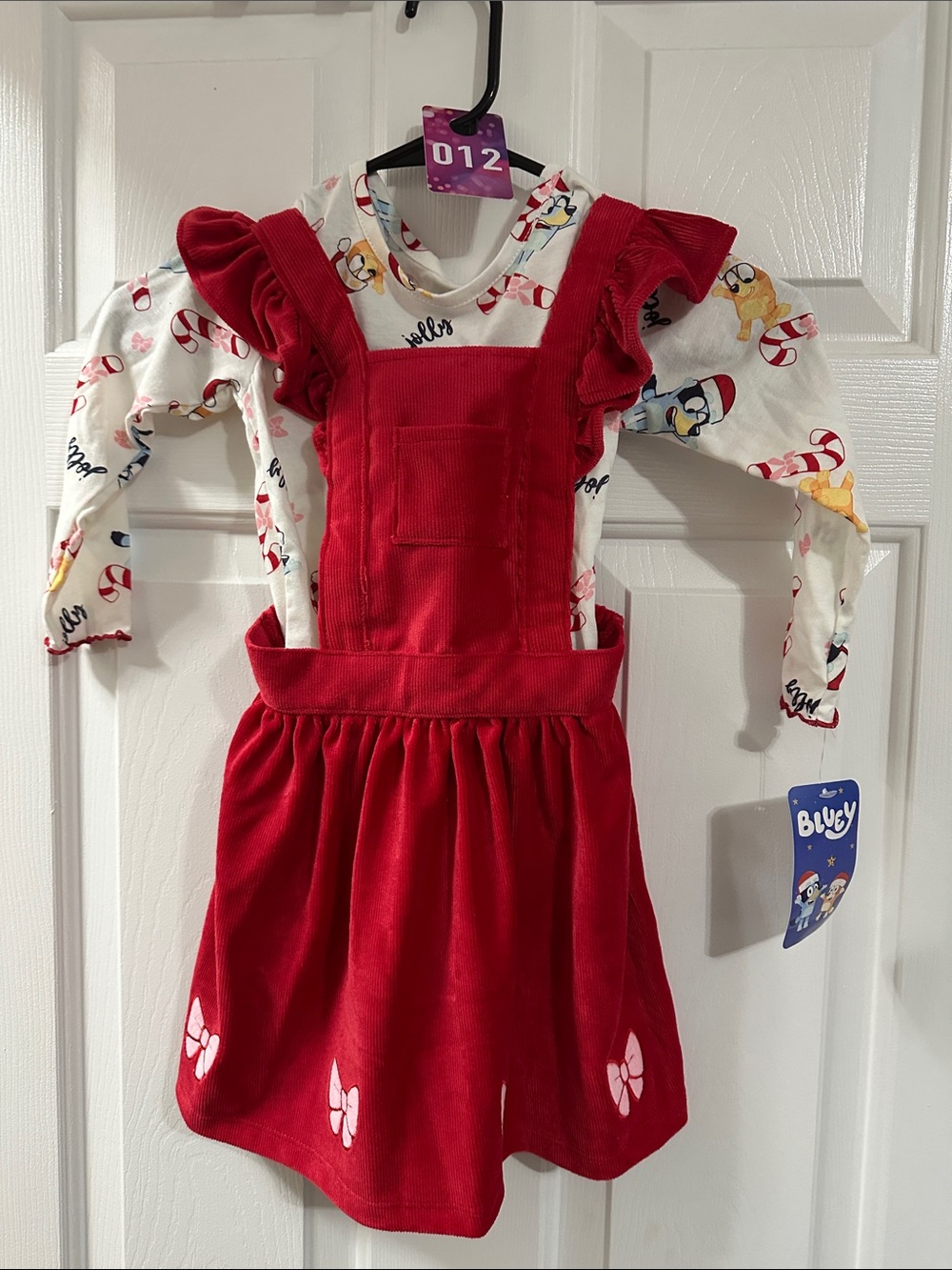 Toddler Red Pinafore Dress Set with Printed Long-Sleeve Top Bluey